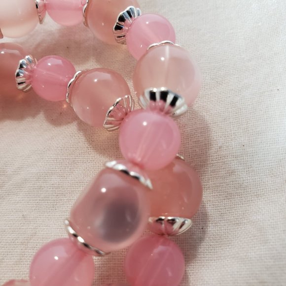 Pink Orange Flower Beaded Double Strand Bracelet Unbranded Elastic Stretchy - Picture 5 of 7